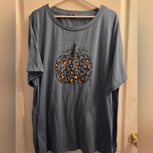 BloomChic Halloween Themed T-Shirt with Leopard Pumpkin Design